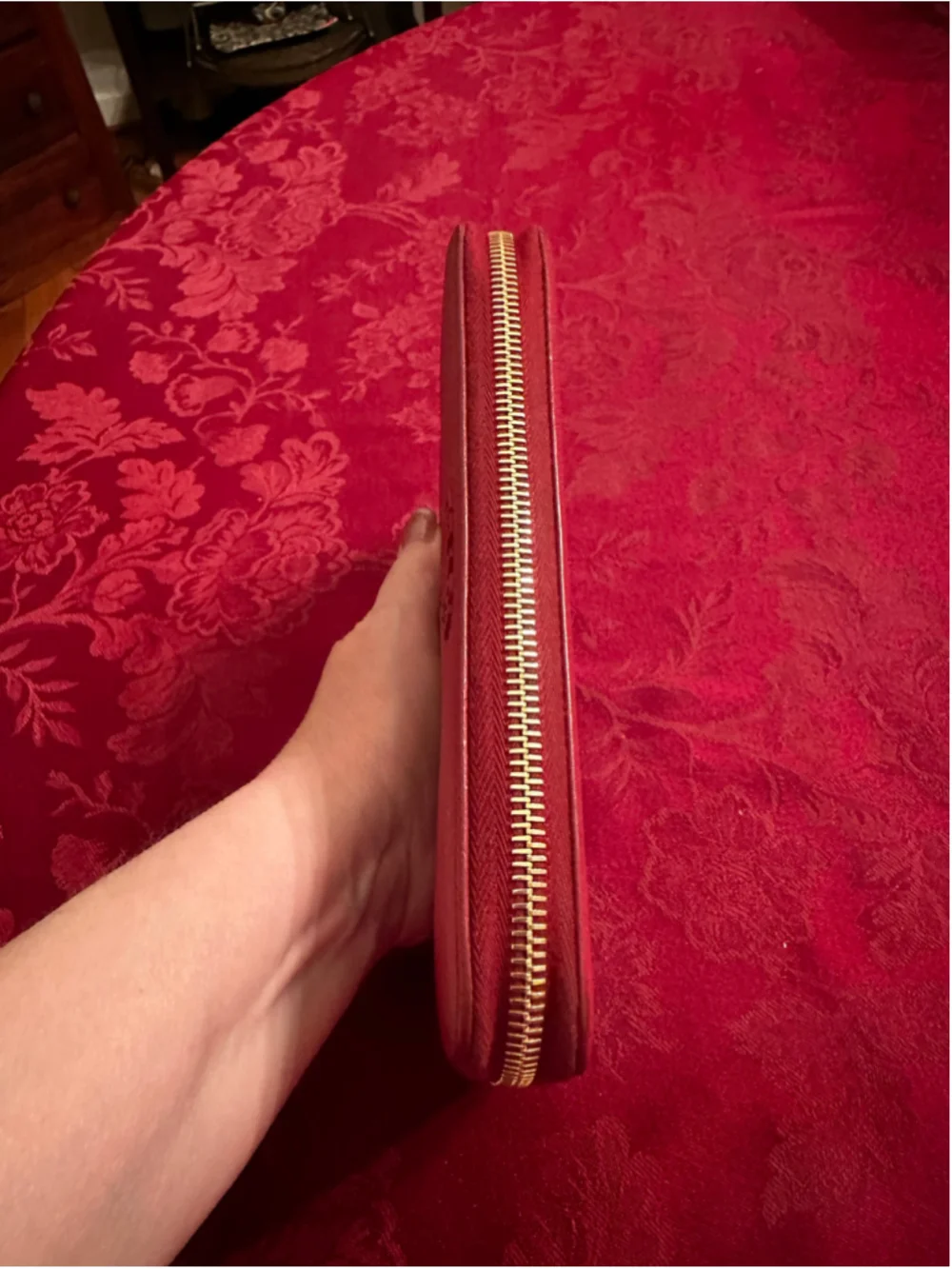 Prada Red Saffiano Leather Long Zip Around Wallet